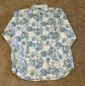 Tommy Bahama Blue and White Leaf Print Shirt